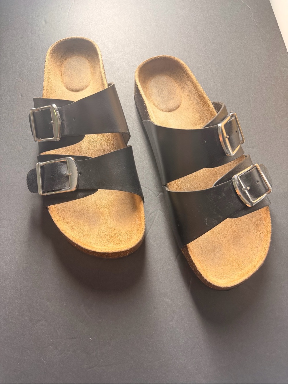 Black Slide Sandals with Cork Footbed